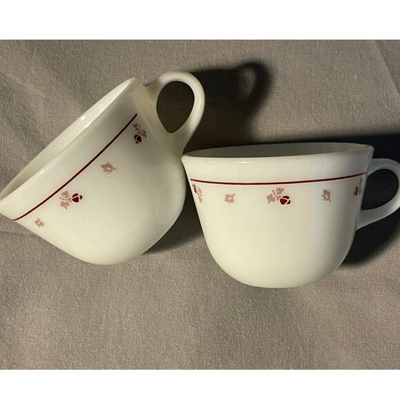 Vintage Corning 8oz. PYREX set/2 coffee tea mugs with burgundy rose design - Picture 1 of 9